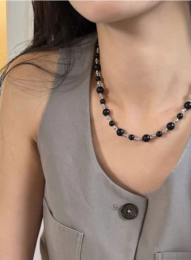 满天星切花珠黑玛瑙轻奢锁骨链女