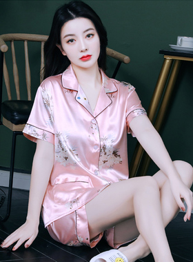 冰丝睡衣女士夏季2026新款短袖短裤套装薄款真丝性感甜美可爱春秋