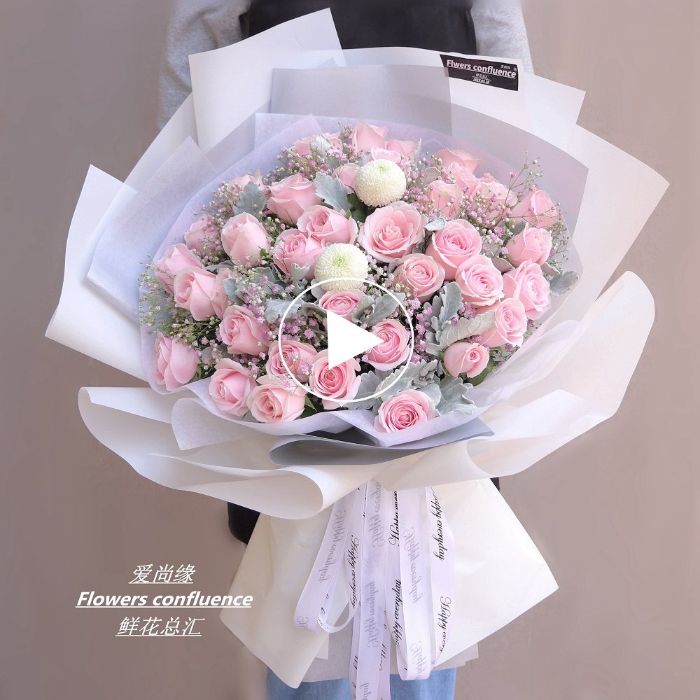 情人节大连鲜花同城店速递1933朵粉红雪山白香槟玫瑰艺术混搭花束