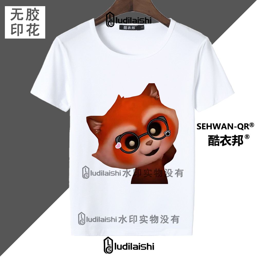 夏季新款圆领短袖男女学生上衣服超自然行动组小熊猫可爱头像T恤