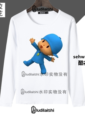 春秋新款男女学生长袖上衣Pocoyo优优卡通可爱周边表情包头像T恤