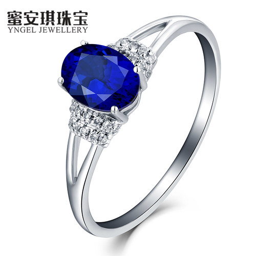 珠宝克拉18k金天然坦桑石戒指