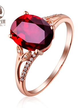 蜜安琪珠宝 0.77~2.90CT鸽血红碧玺戒指女 18K金天然彩色宝石镶嵌