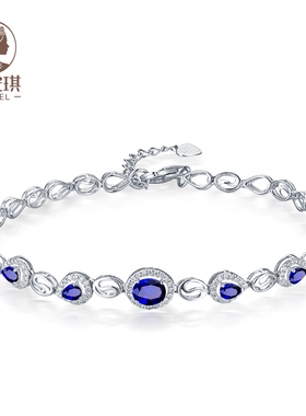 蜜安琪珠宝 1.09克拉天然蓝宝石手链女 彩色宝石镶嵌 18K金钻