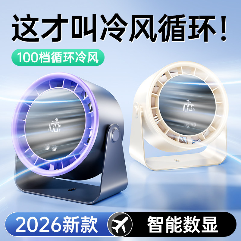 【变频循环风扇】涡轮小风扇家用usb充电数显办公室宿舍厨房壁挂静音大风力超长续航制冷小空调夏天降温神器