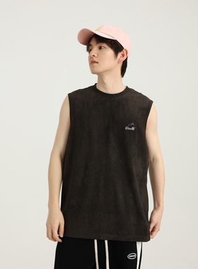 conklab趴趴兔刺绣仿麂皮背心男夏季休闲无袖T恤情侣打底汗衫潮牌