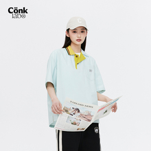 CONKLAB设计感POLO领小花衬衫短袖男夏宽松休闲五分袖情侣装上衣