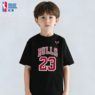 投篮服纯棉T恤男女童装公牛队训练球衣夏季短袖男休闲上衣亲子装
