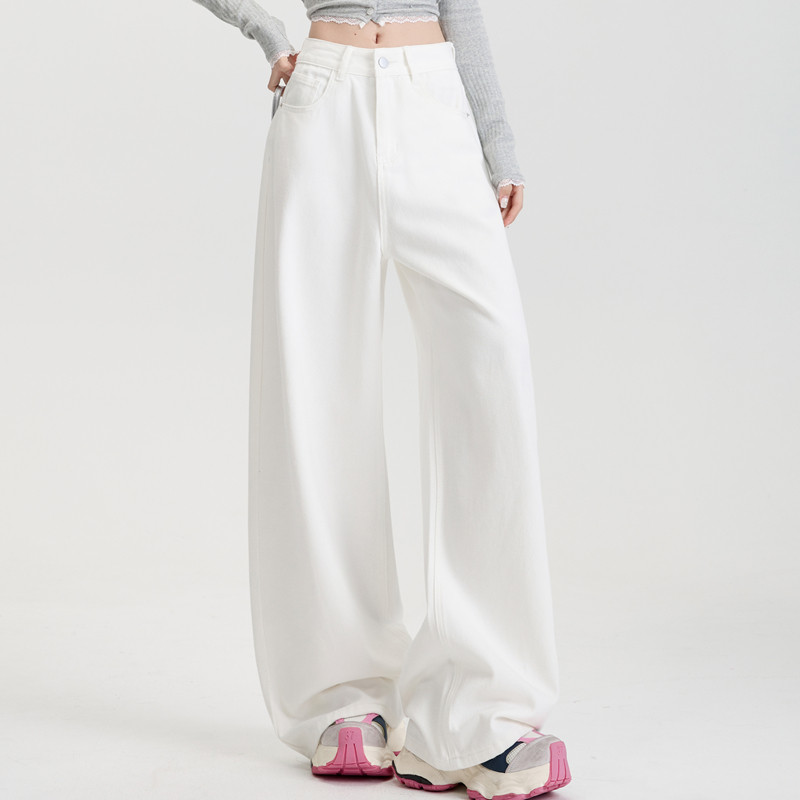 白色阔腿牛仔裤女2025春夏新款高腰显瘦宽松垂感休闲直筒拖地裤子,女装/女士精品,牛仔裤,淘宝优惠券,粉丝福利购,淘宝优惠卷