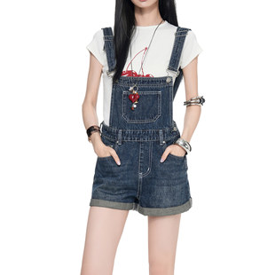 美式复古减龄卷边牛仔背带短裤甜酷辣妹气质显瘦休闲百搭吊带热裤