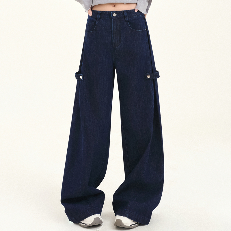 复古时尚垂感低腰阔腿直筒牛仔裤
