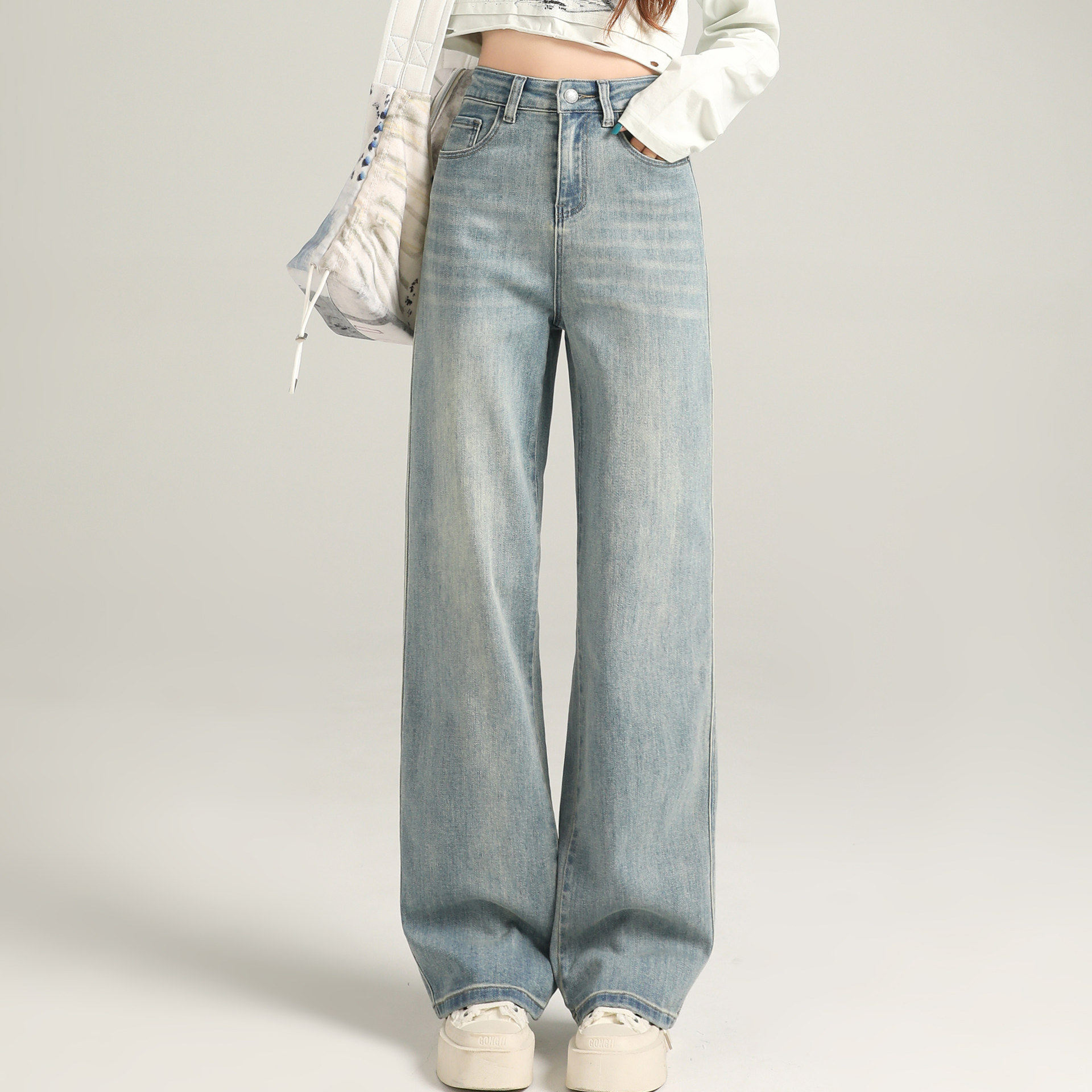 美式复古设计感阔腿牛仔裤女春秋新款宽松显瘦小众高腰垂感拖地裤,女装/女士精品,牛仔裤,淘宝优惠券,粉丝福利购,淘宝优惠卷