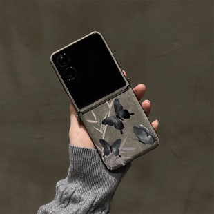 竹子蝴蝶适用小米mix2手机壳小折叠三星Zflip7华为Pocket3荣耀OPPO 摩托罗拉50秋冬软PuraX保护套6 FindN3新款