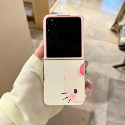 撞色半脸凯蒂折叠屏手机壳