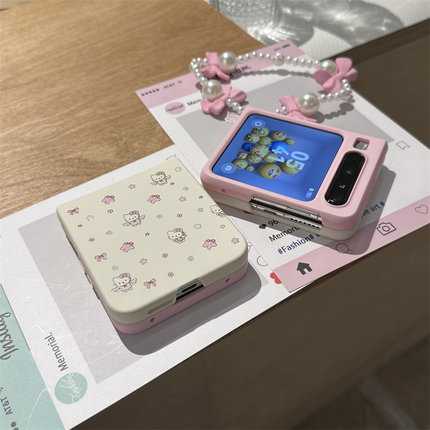 粉白星星凯蒂适用小米mix2手机壳三星Zflip7华为Pocket折叠荣耀OPPO FindN3摩托罗拉razr60新款PuraX保护套5