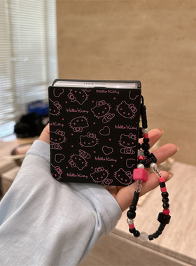 玫红线条凯蒂适用小米mix2手机壳三星Zflip7华为Pocket折叠荣耀OPPO FindN3摩托罗拉razr60新款PuraX保护套5