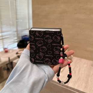 玫红线条凯蒂适用小米mix2手机壳三星Zflip7华为Pocket折叠荣耀OPPO PuraX保护套5 FindN3摩托罗拉razr60新款