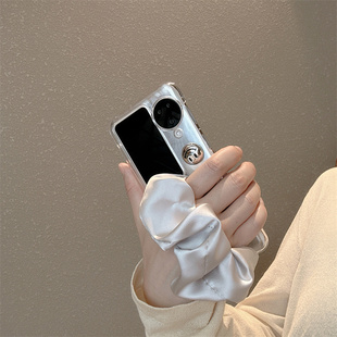 银色笑脸腕带适用小米mix2手机壳小折叠三星Zflip7华为Pocket荣耀OPPO FindN3摩托罗拉razr60手链PuraX保护套