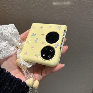 奶黄蕾丝碎花适用小米mix2手机壳小折叠三星Zflip7华为Pocket荣耀OPPO PuraX2保护套5 FindN3带手链卡通vivo