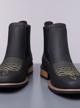 男靴Men's Embroidered Boots Slip On Ankle Boots with Golden