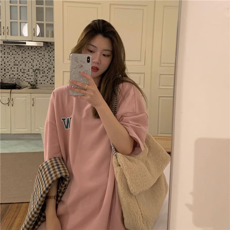 美式前后字母印花含棉夏季宽松短袖T恤女学生上衣女士打底衫女装