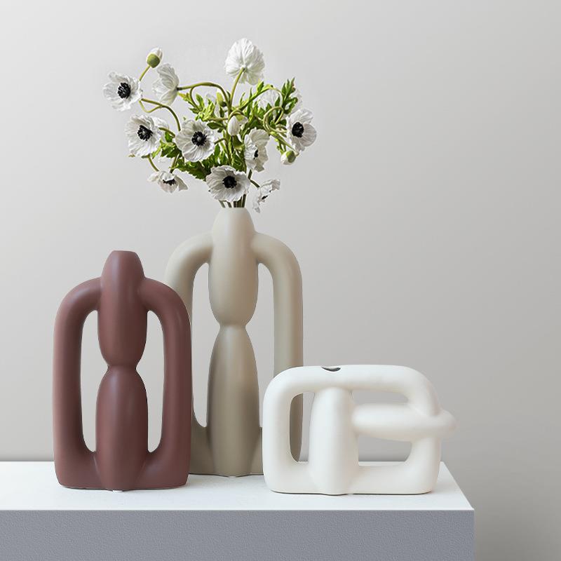 北欧ins艺术异形陶瓷花瓶摆件现代客厅餐桌样品房酒柜插花装饰品
