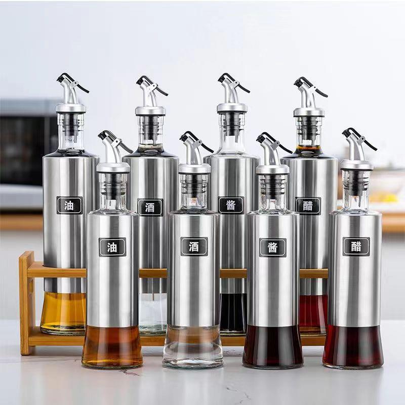 玻璃调味瓶不锈钢按压防漏控油瓶厨房家用酱油醋料酒香油壶