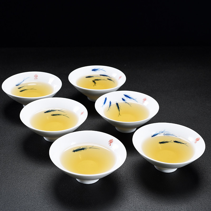 馨玉坊 白瓷手绘鱼宽口杯个人杯主人杯子品茗杯子功夫茶具茶杯,餐饮具,茶杯,淘宝优惠券,粉丝福利购,淘宝优惠卷