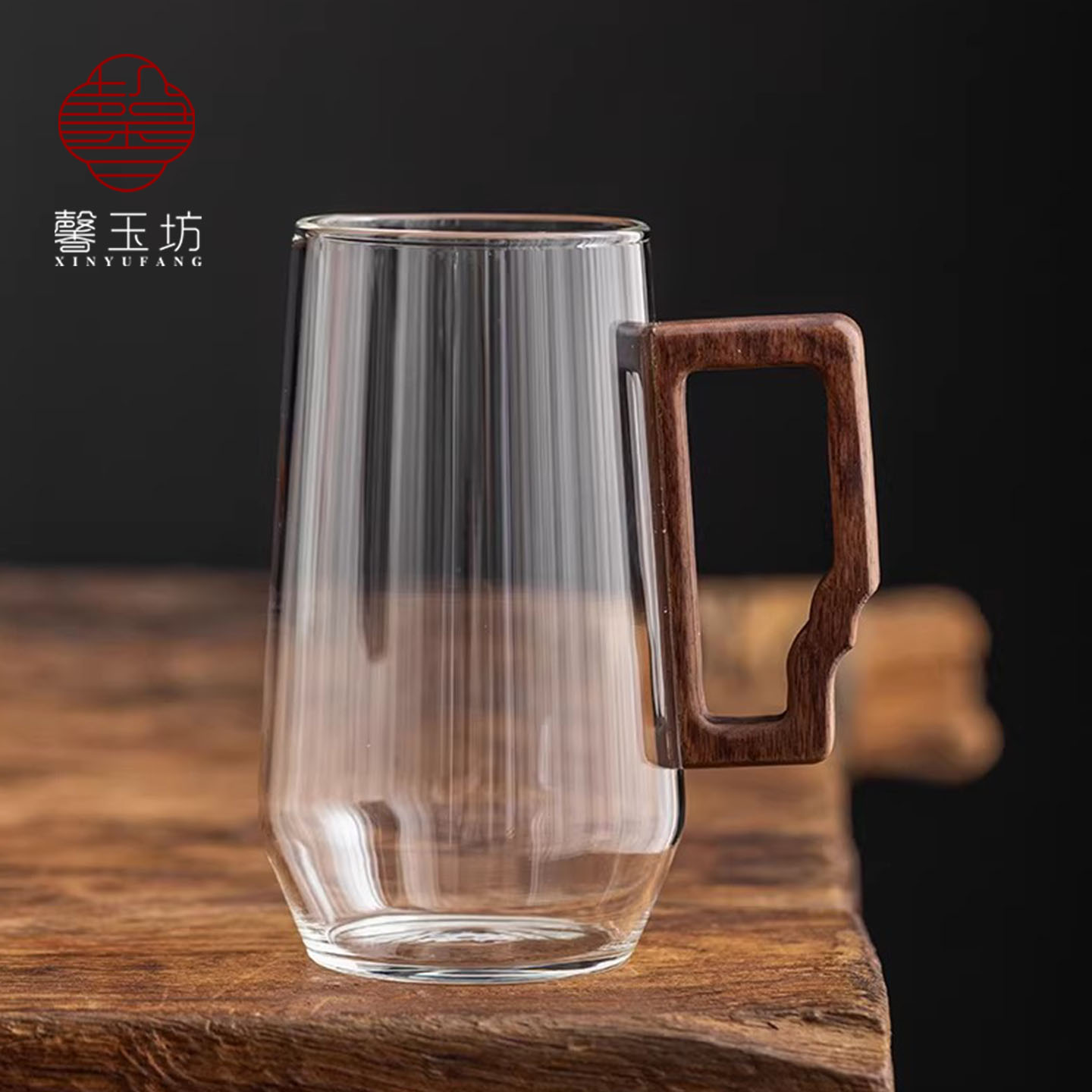 耐热防爆玻璃杯胡桃木把水杯高档男士泡茶杯办公绿茶专用个人杯子图片