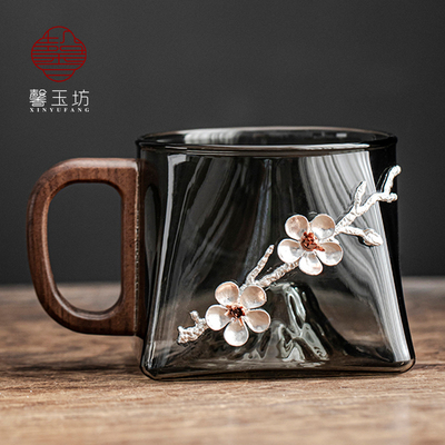 馨玉坊大容量玻璃杯木把观山杯