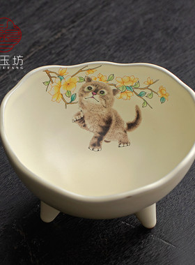 馨玉坊萌猫汝窑开片中式茶点盘