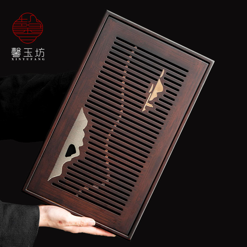 馨玉坊新中式竹制储水茶盘大小号家用办公室泡茶台简约复古干泡盘