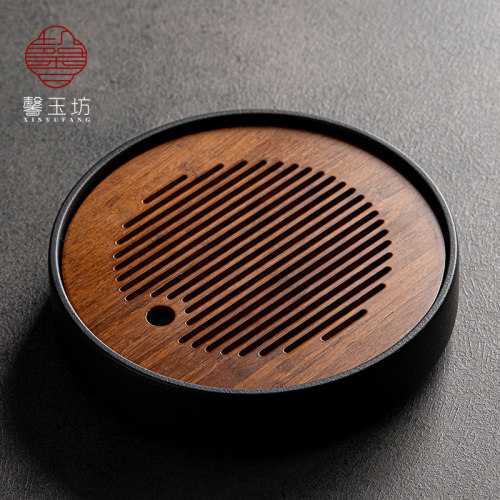 馨玉坊重竹+黑陶圆形茶盘