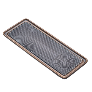 粗陶复古鎏金茶盘长方茶台家用功夫茶具现代陶瓷枯山干泡托盘茶具