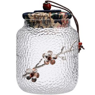 锡花锤纹玻璃茶叶罐家用收纳储存罐带盖储物密封罐厨房杂粮收纳盒