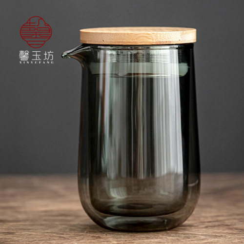 馨玉坊烟灰色双层玻璃泡茶壶