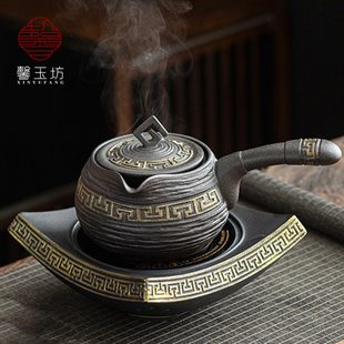 馨玉坊复古粗陶侧把煮茶壶家用小型电陶炉煮茶器围炉煮茶罐罐茶