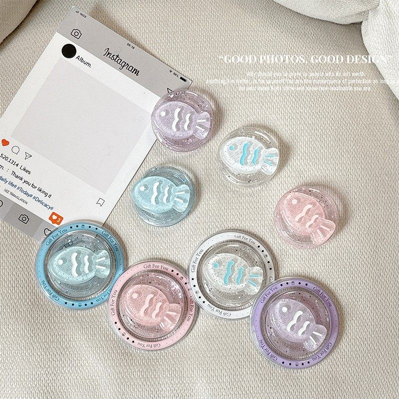 立体闪粉鲷鱼烧手机气囊支架磁吸可伸缩背贴便携式桌面看追剧支架