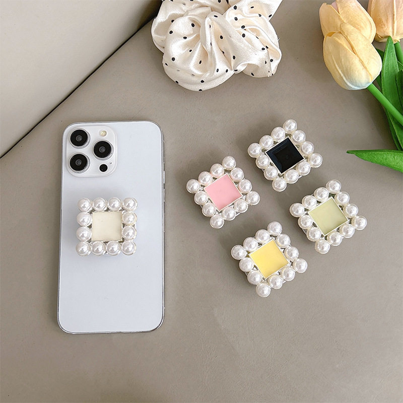 金属方块珍珠手机气囊支架高级感背贴可伸缩懒人桌面支撑创意小众