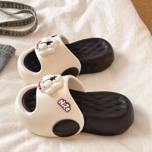 新款小众拼色潮流小狗外穿厚底舒适一字拖夏季居家室内百搭拖鞋女