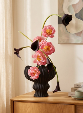 中古风黑色异形陶瓷花瓶插花