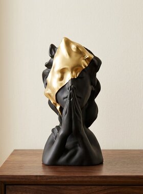 现代轻奢金色眼罩半身人物雕塑