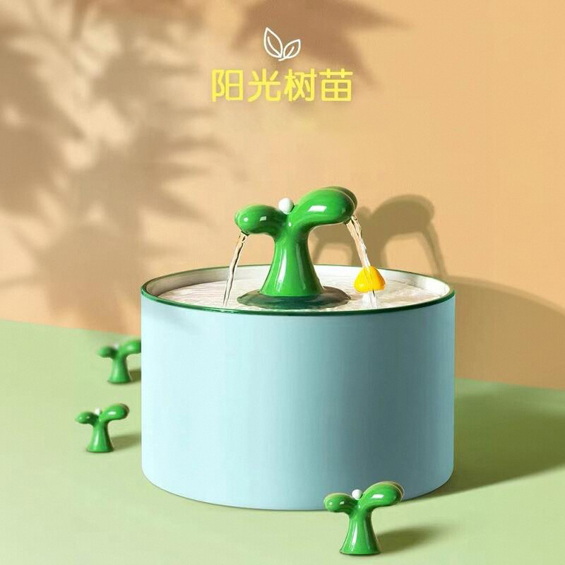 陶瓷绿芽小型喷泉流水摆件