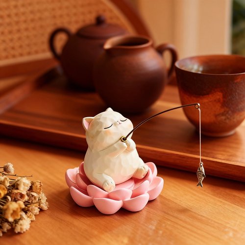 可爱猫咪钓鱼摆件创意家居装饰品