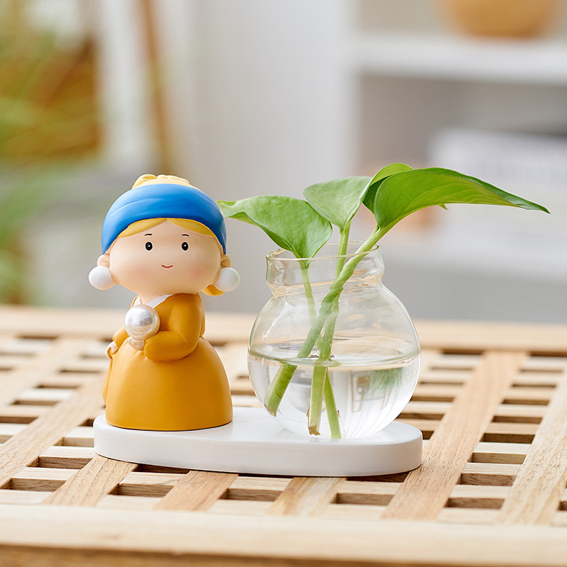 大艺术玻璃小花瓶高级感办公室桌面摆件可爱植物绿萝水培器皿治愈