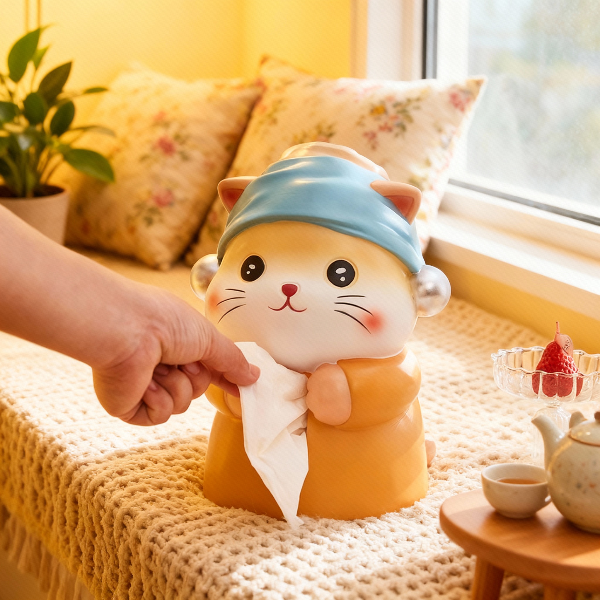 卡哇伊蓝帽小猫纸巾盒