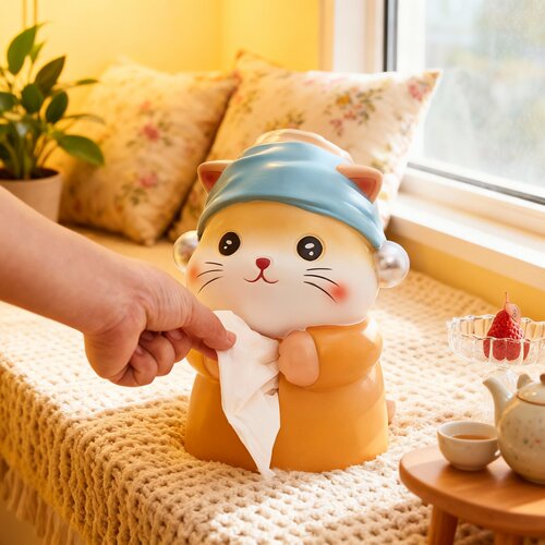 珍珠猫咪纸巾盒摆件装饰品