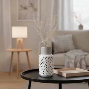 现代简约陶瓷花瓶黑白几何图案桌面装饰摆件创意工艺品