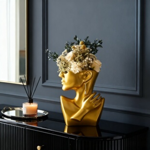 北欧简约风金色人物雕塑摆件创意花瓶客厅装饰品艺术范家居