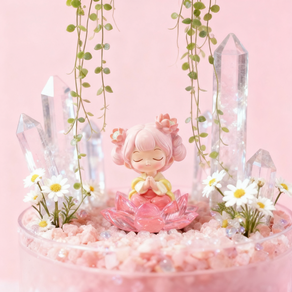 中国风粉色莲花女孩3D模型摆件